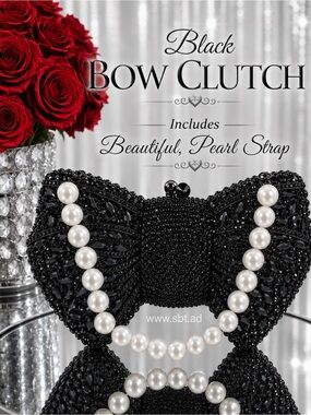 NEW Bow Clutch Purse Sparkling Bling Crystal Rhinestone Bag With Pearl Strap